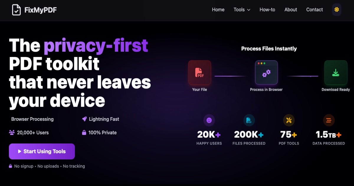FixMyPDF - The privacy-first PDF toolkit that never leaves your device