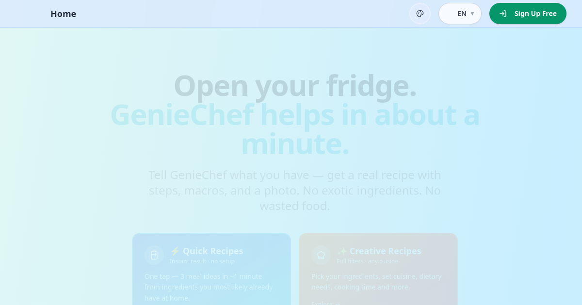GenieChef - AI cooking assistant that turns your fridge ingredients into meal ideas
