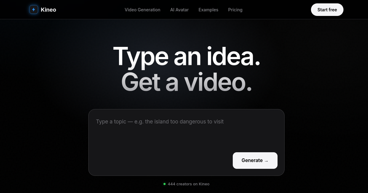 Kineo - AI YouTube Shorts generator that creates faceless videos from a single text prompt