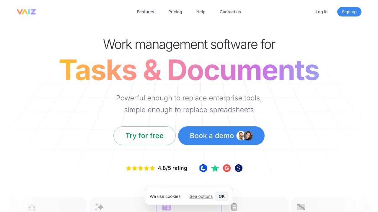 Vaiz homepage - work management software for tasks and documents